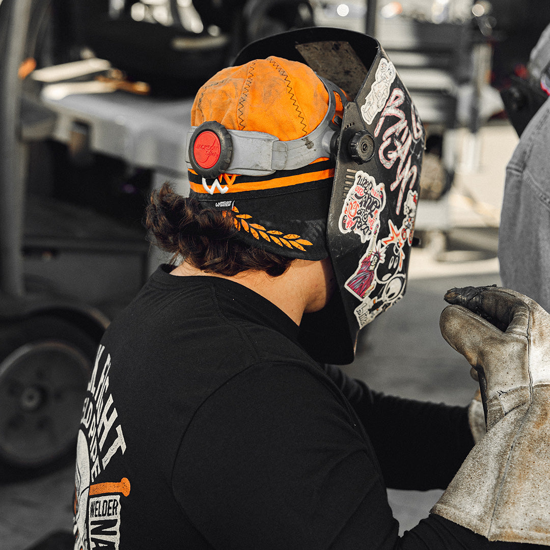 Man wearing the Captain Welding Cap in Color Orange | Welder Nation