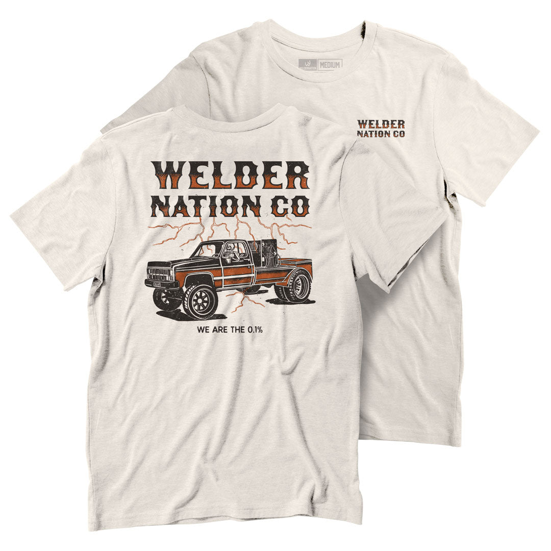 Front and Back of the Rigged T-Shirt in Sand | Welder Nation