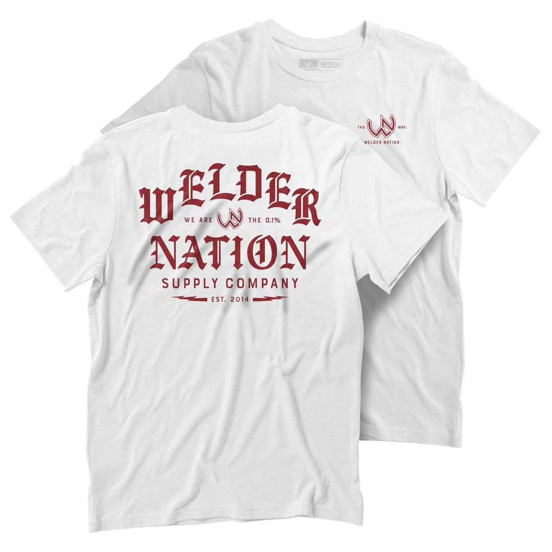 Front and Back of the Blacksmith T-Shirt in White | Welder Nation