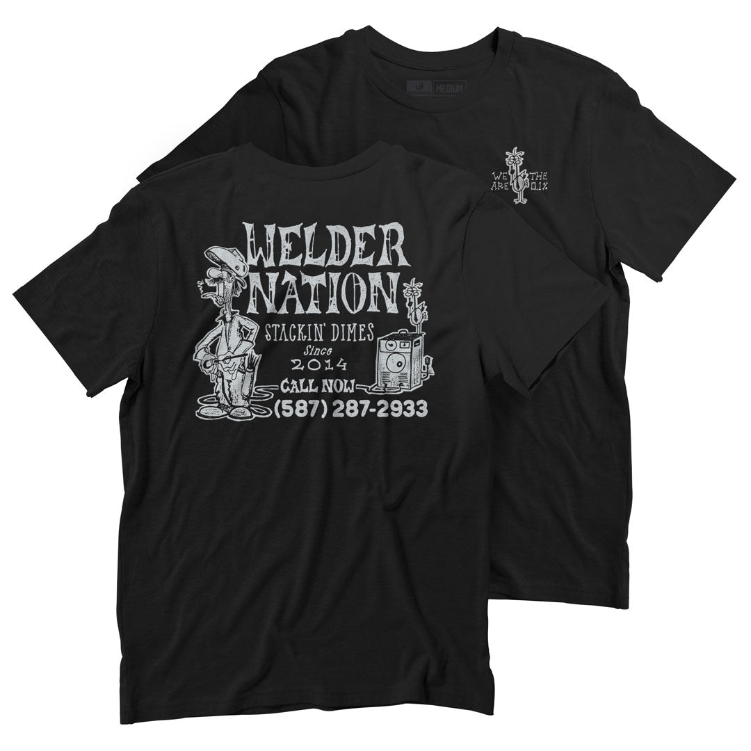 Front and Back of the Dime Stacker T-Shirt in Color Black | Welder Nation