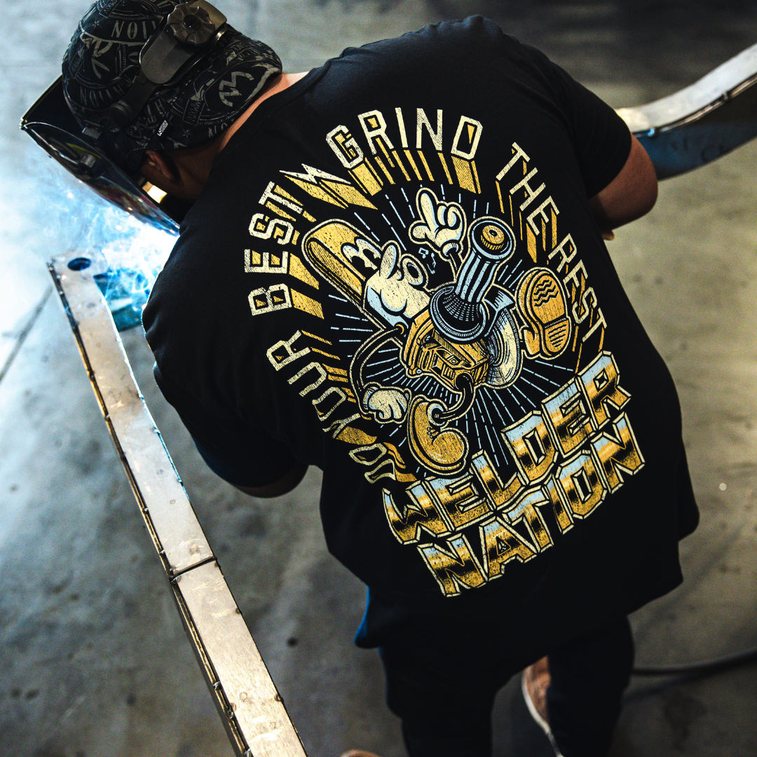 Grinder Tee Black Front and Back | Welder Nation