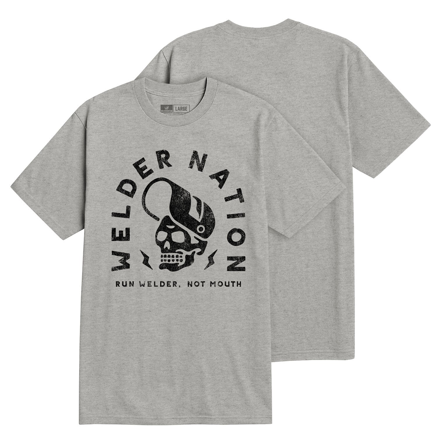 Welder Warning Tee Oatmeal Heather Front and Back | Welder Nation