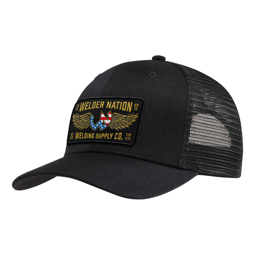 Winger Curved Brim Trucker Hat front | Welder Nation